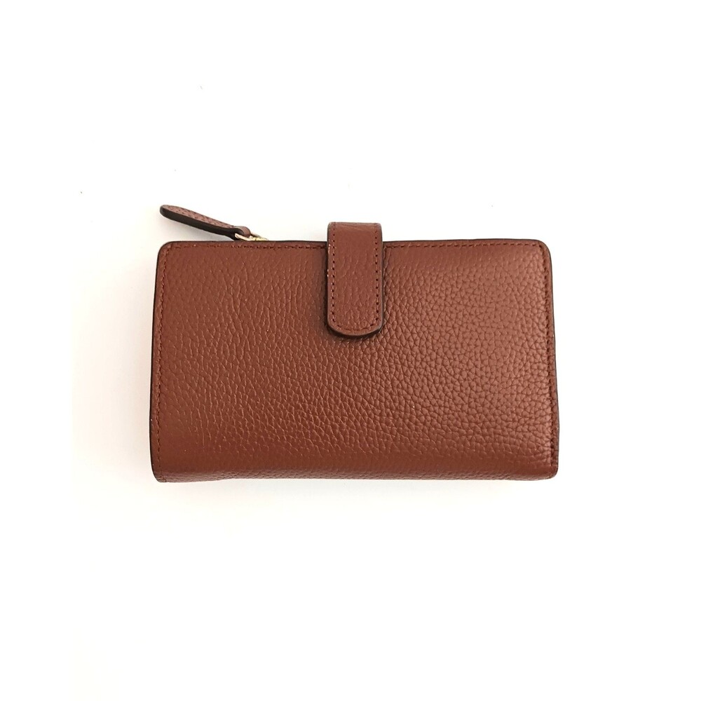 Nordstrom Caramel Brown Pebbled Leather Bifold Wallet Zip Pocket 5.5x3.5